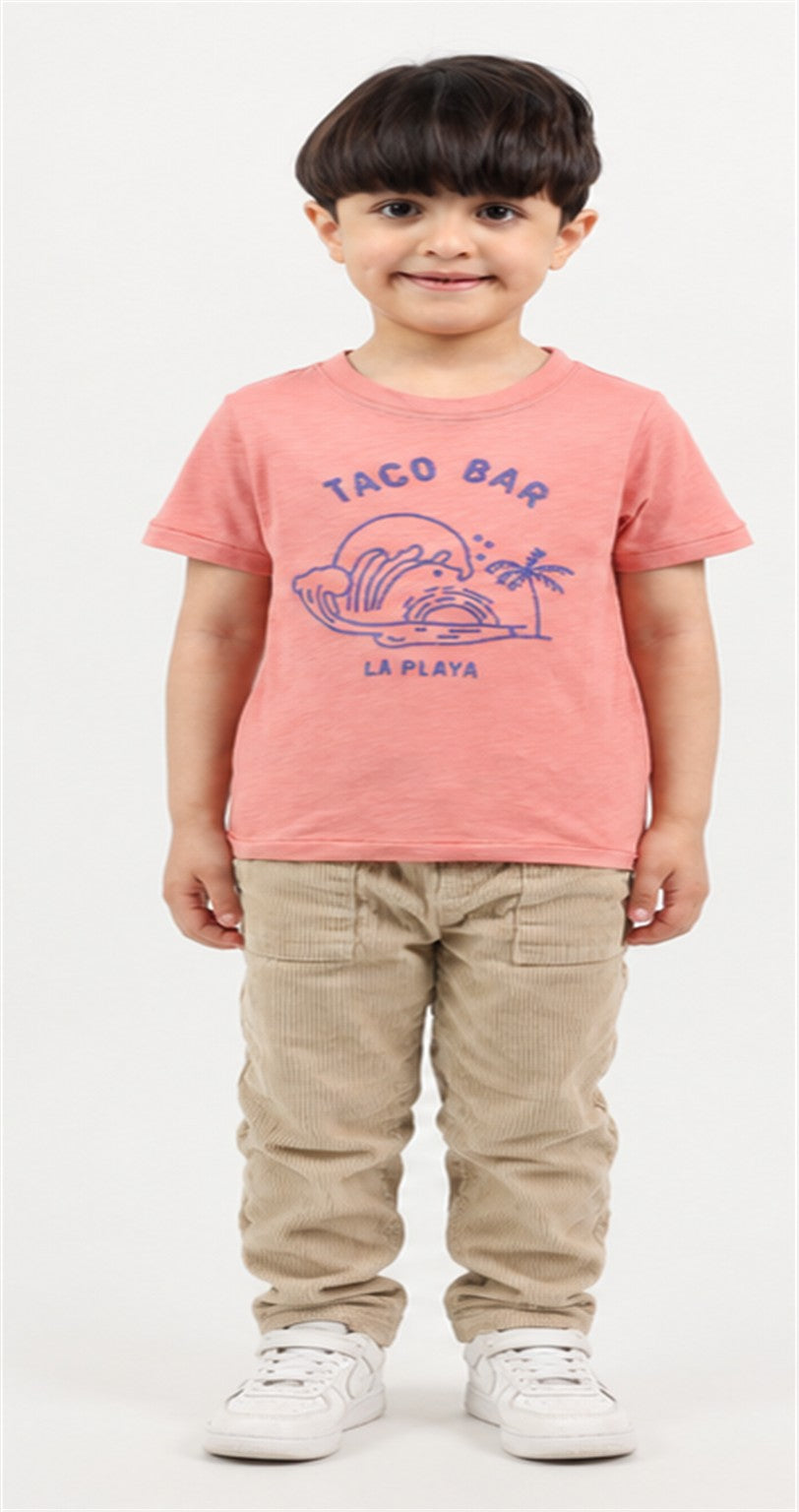 Gingersnaps boys coral Taco Bar T-shirt - front view