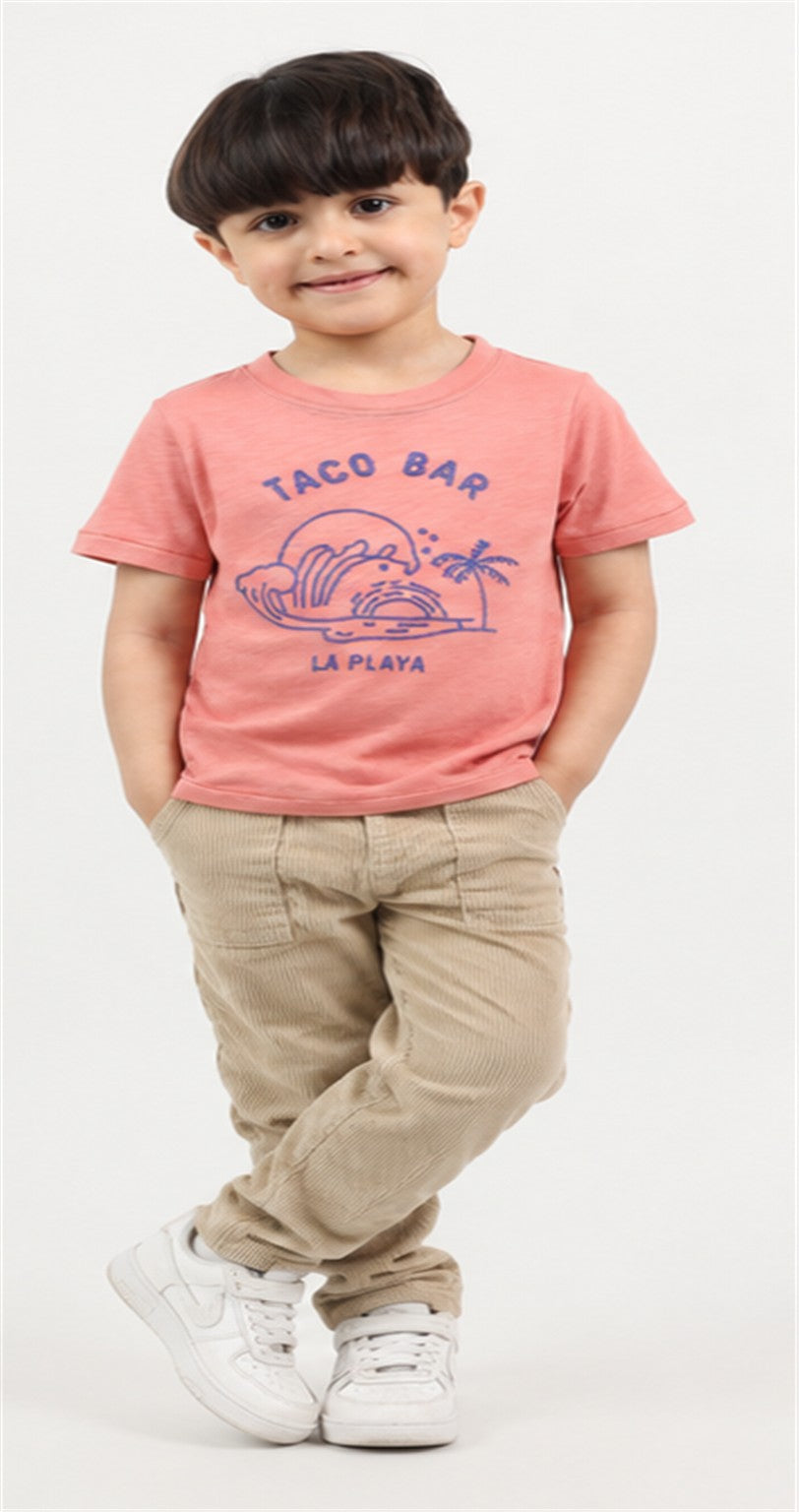 Gingersnaps boys coral Taco Bar T-shirt - lifestyle view