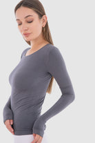 كارينا بلوزة سادة كم طويل من الميكروفايبر برقبة دائرية نسائي