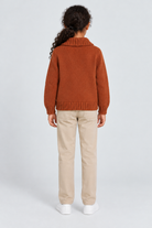 كارديجان بناتي منسوج بجيوب أمامية, brown, back model view