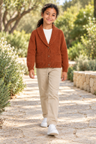 كارديجان بناتي منسوج بجيوب أمامية, brown, lifestyle model view
