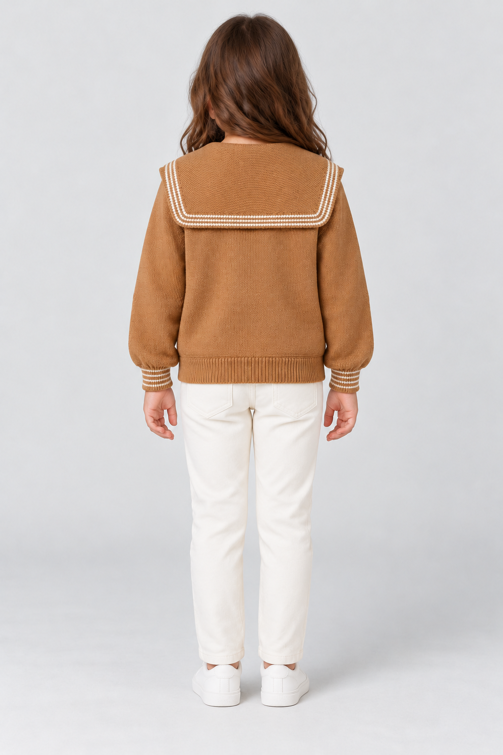 Gingersnaps brown cardigan GCA0070, back view on AI model G2