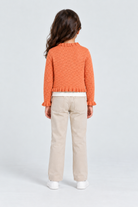 كارديجان بناتي قصير كم طويل مخرم, brown, back model view