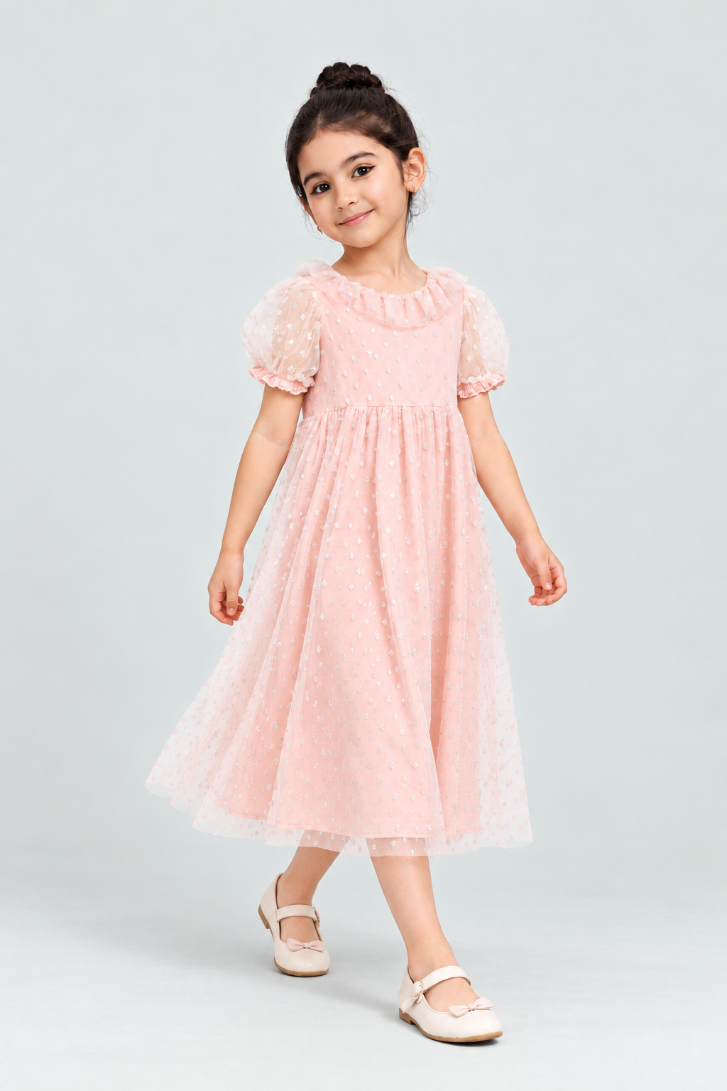 Gingersnaps GDR1932 girls blush sparkle dress - lifestyle studio view