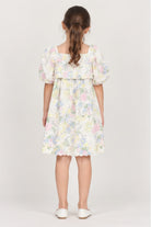 Girls' pastel floral puff sleeve dress — back