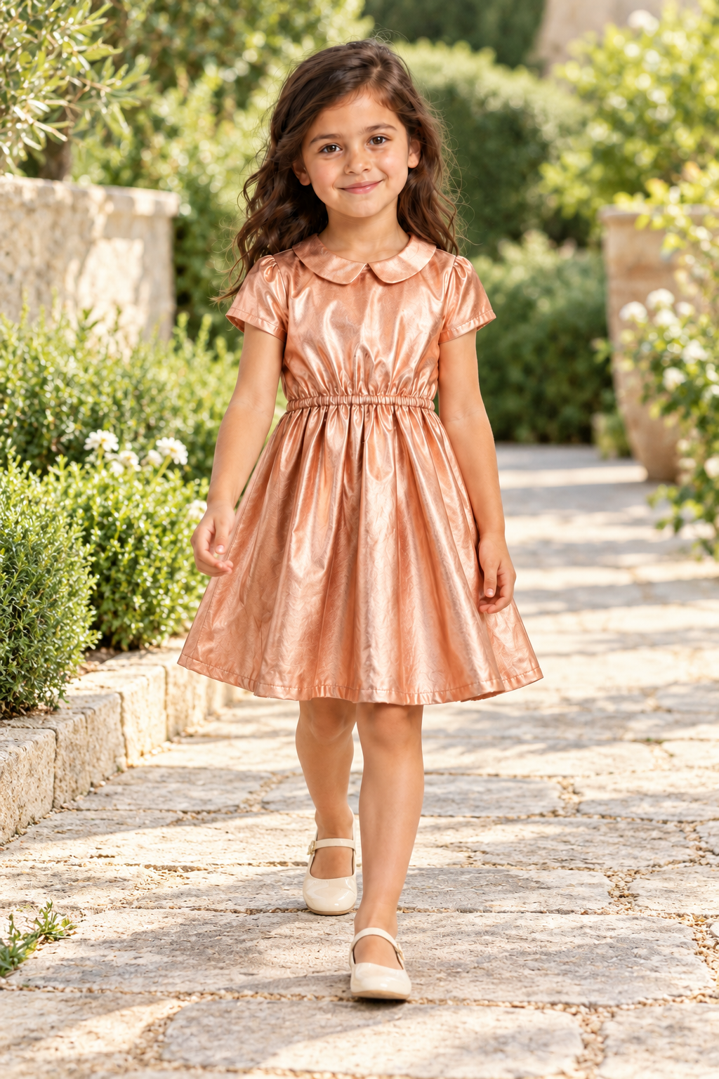 فستان جلد نص كم بناتي, metallic, lifestyle model view