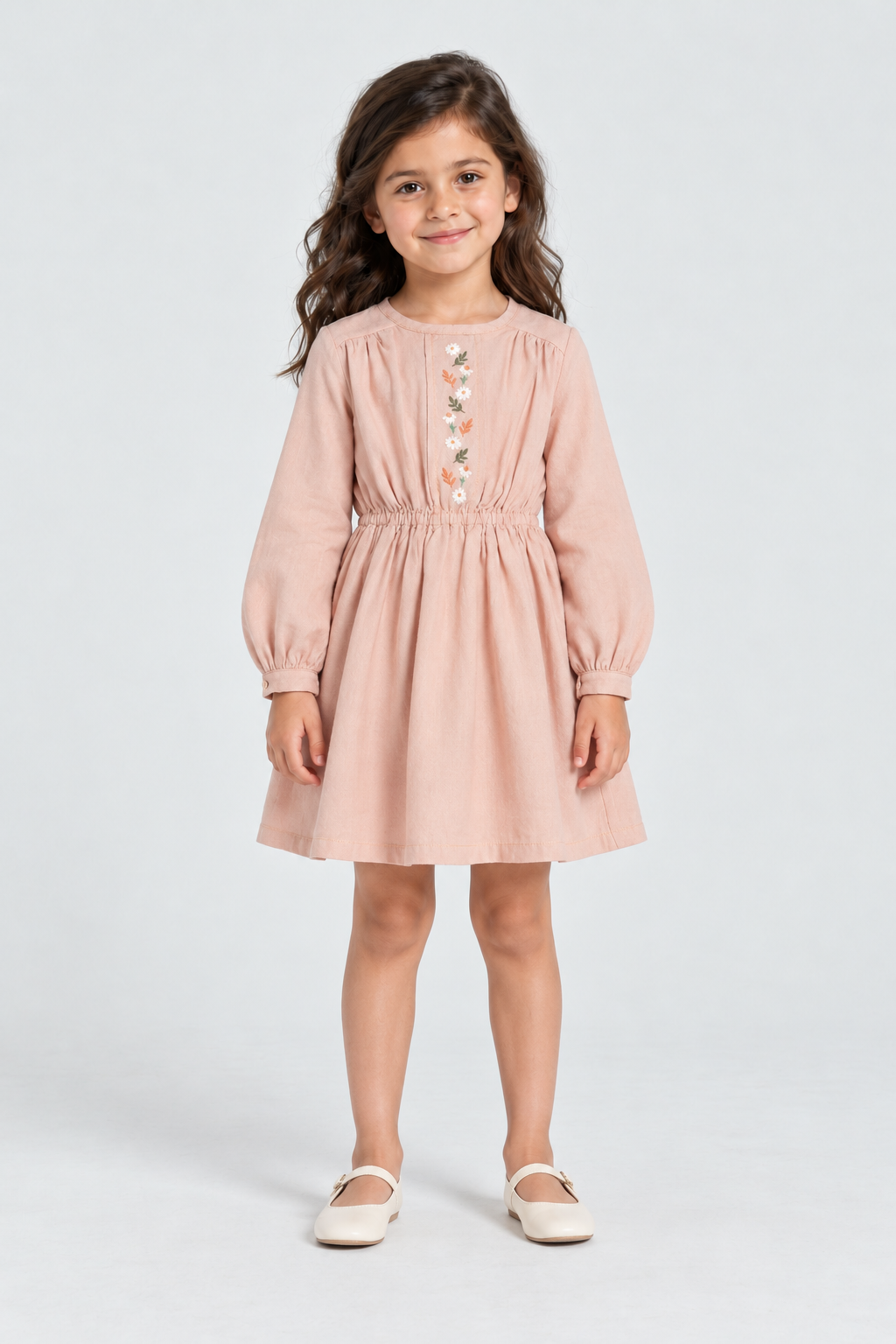 فستان مخصر كم طويل سادة مواليد — front model view