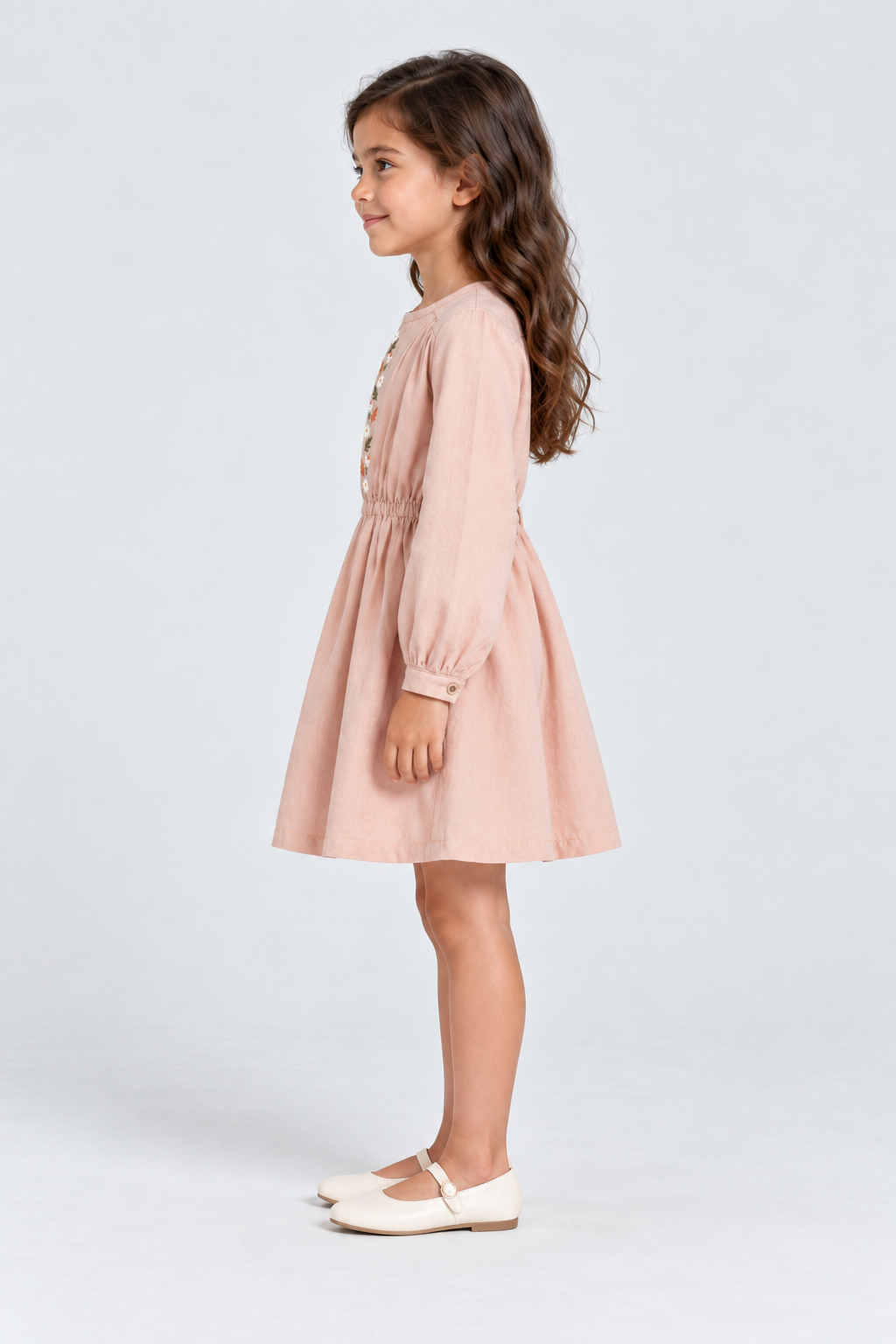 فستان مخصر كم طويل سادة مواليد — side model view