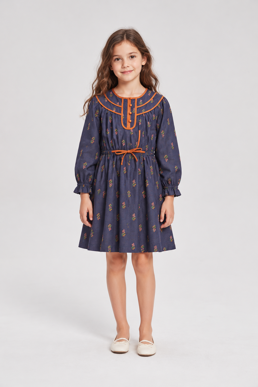 GDR2169 navy floral dress front model view