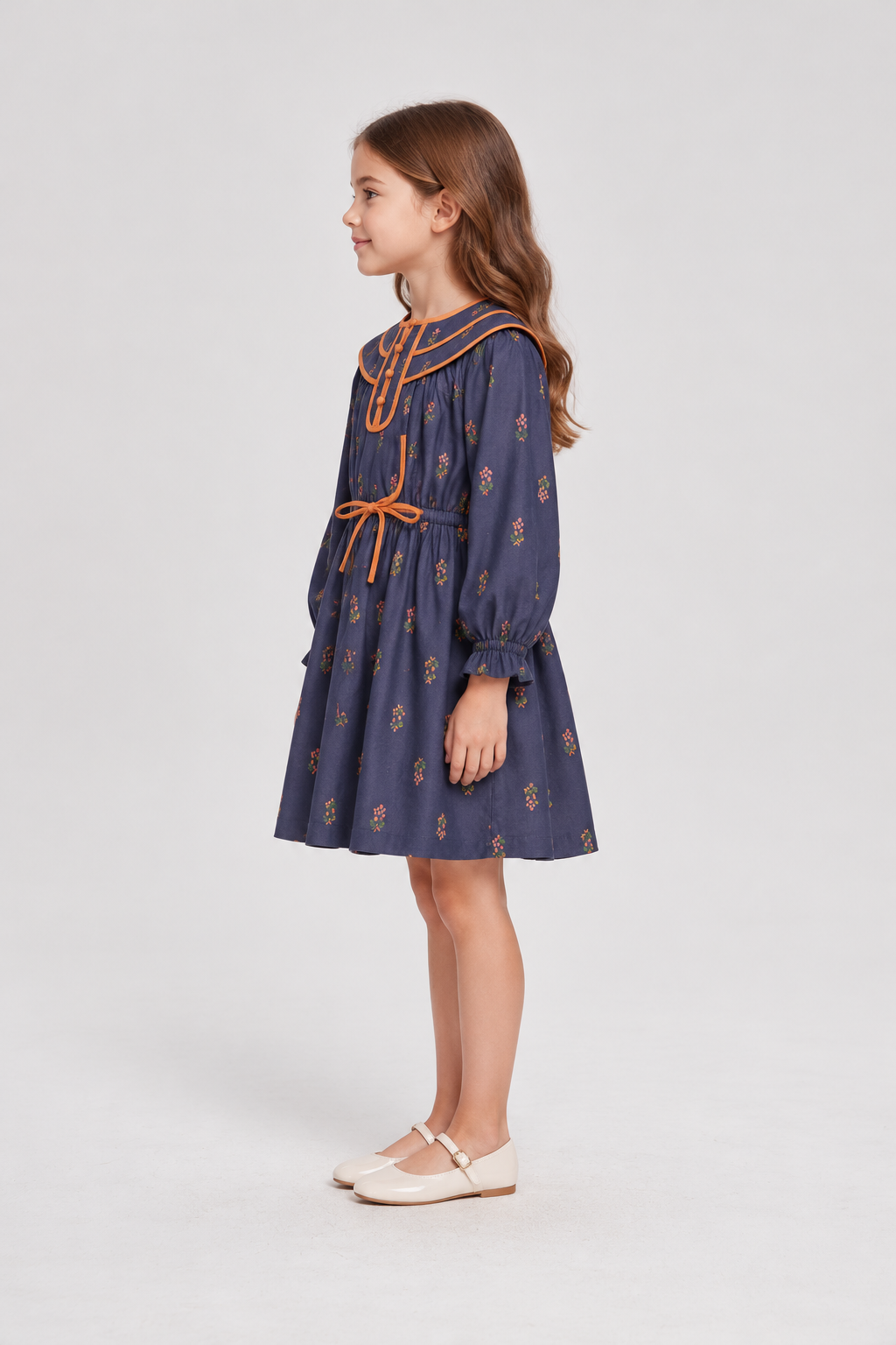GDR2169 navy floral dress left model view