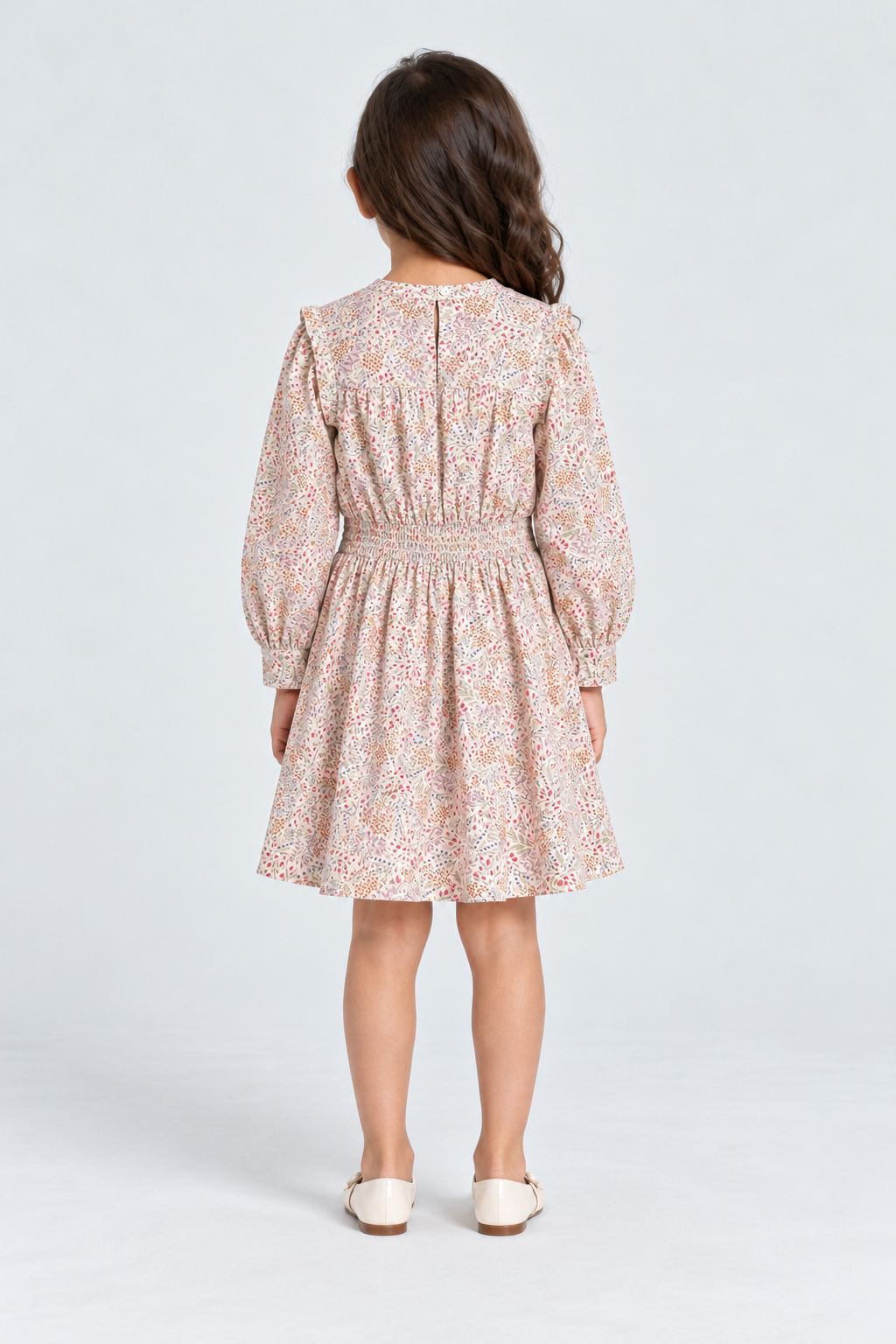 Gingersnaps girls floral smocked dress GDR2174, multicolour, back model view