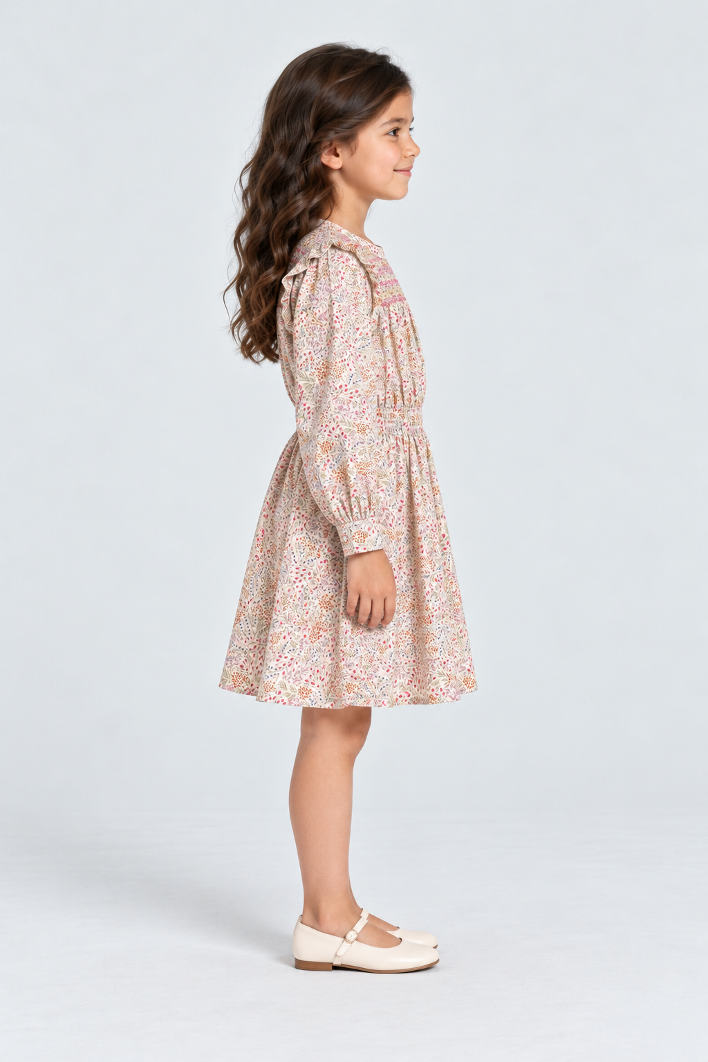 Gingersnaps girls floral smocked dress GDR2174, multicolour, side model view