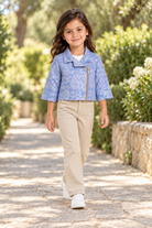 جاكيت خفيف بناتي مورد كم طويل بسحاب, light-blue, lifestyle model view