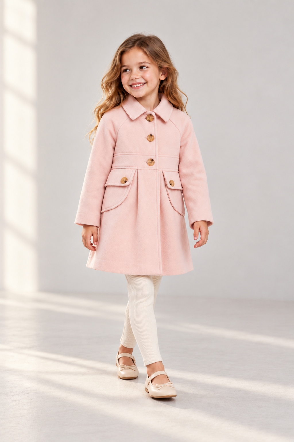 GJK0191 dusty pink coat, lifestyle view