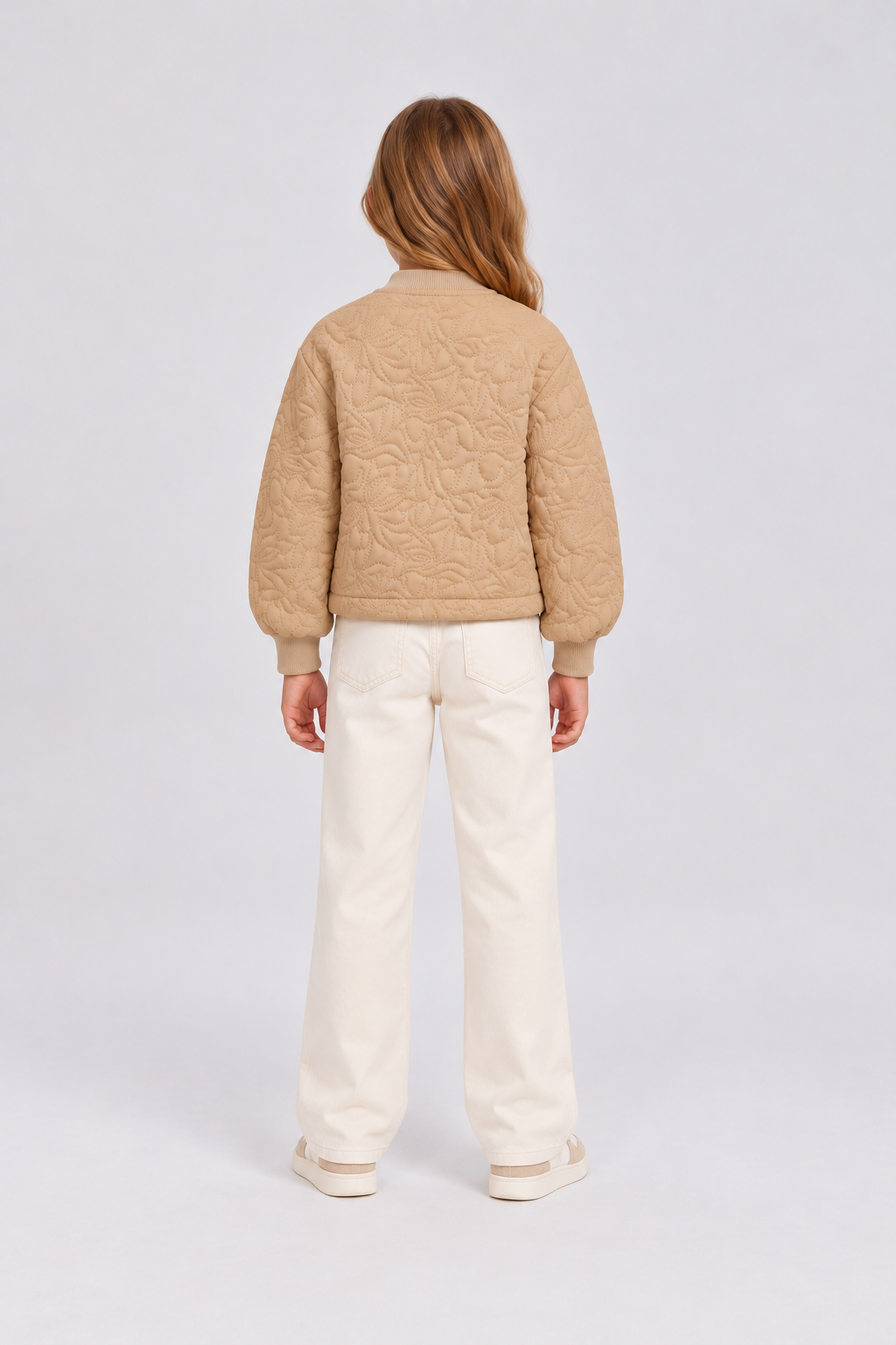GJK0197 beige quilted jacket, back model view
