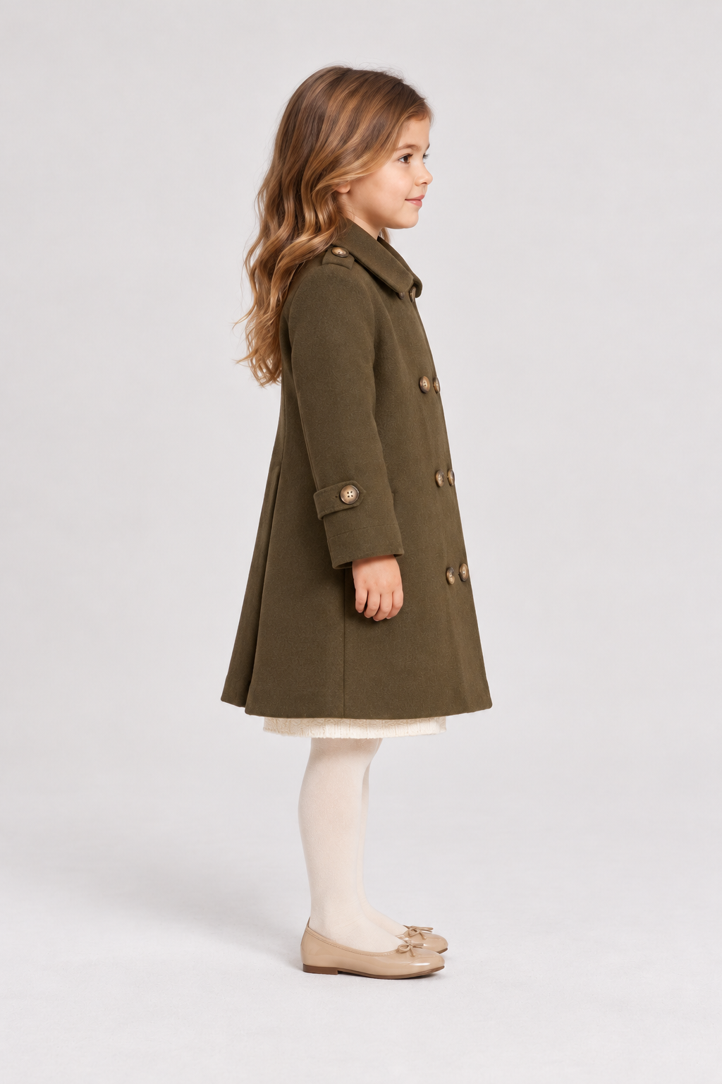 Right side girl model view of Gingersnaps olive winter coat