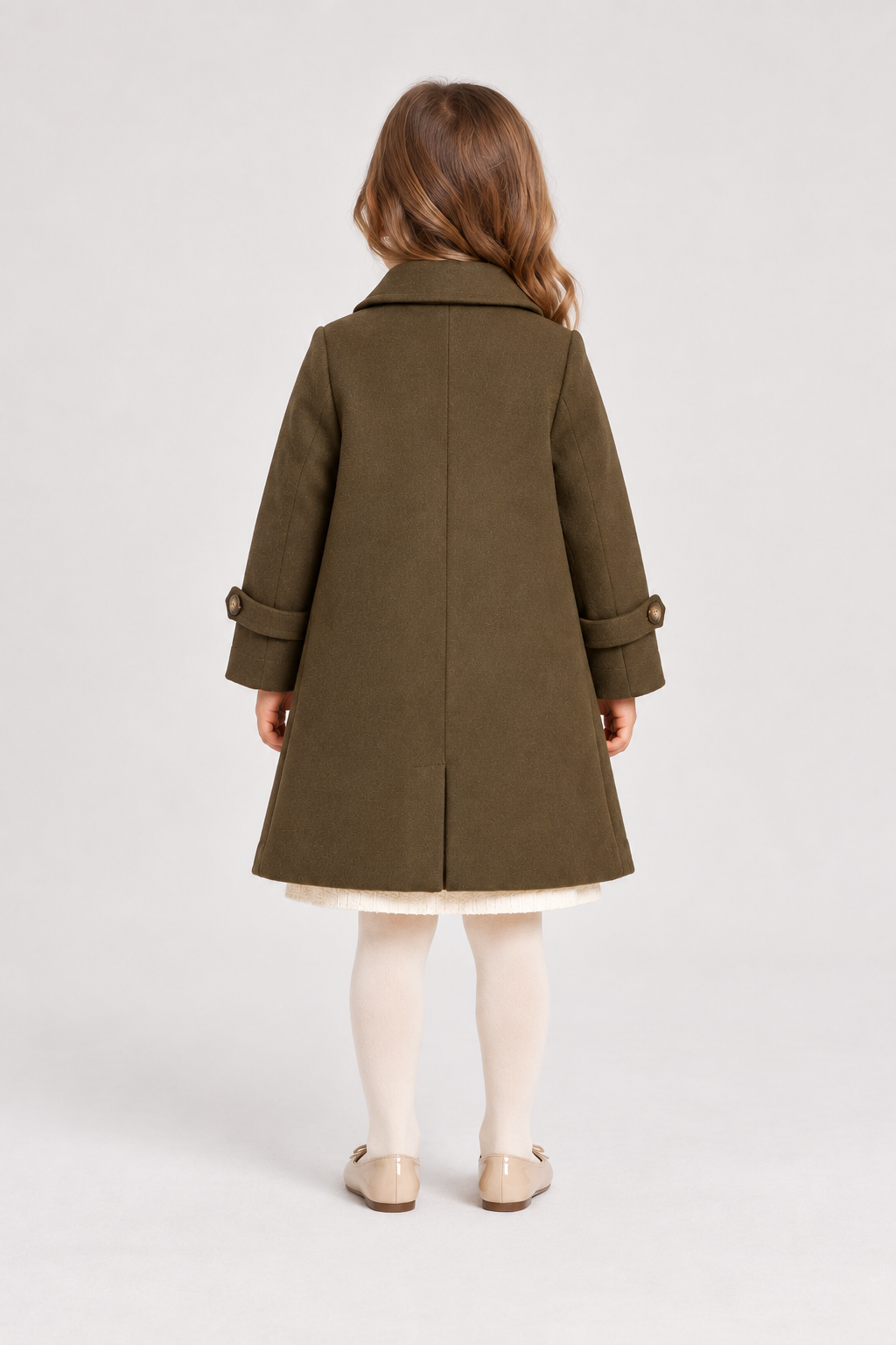 Back girl model view of Gingersnaps olive winter coat