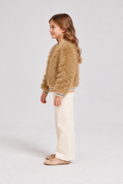 Gingersnaps fuzzy zip jacket on child model, left side view