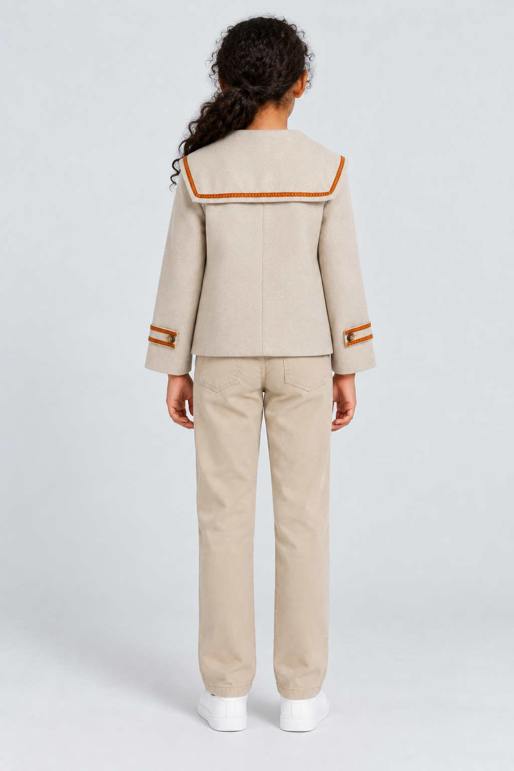 جاكيت بناتي سادة بجيوب, beige, back model view