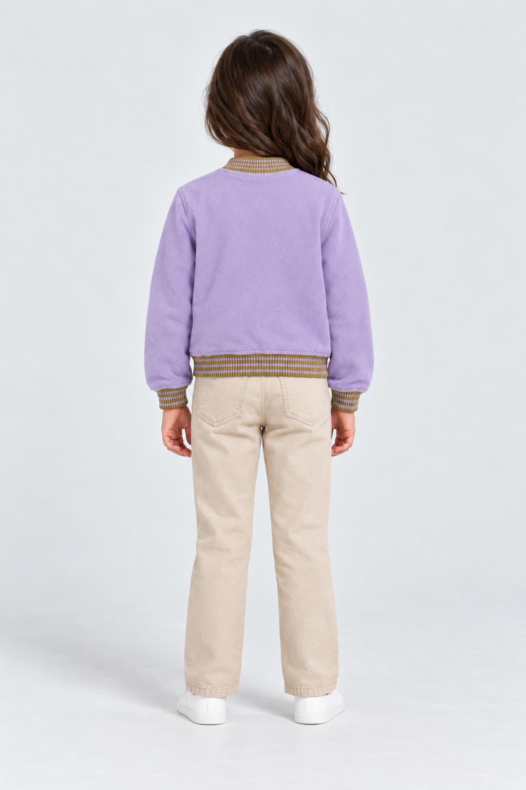 جاكيت كم طويل بسحاب أمامي وجيوب بناتي, purple, back model view