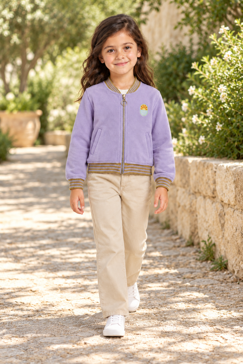 جاكيت كم طويل بسحاب أمامي وجيوب بناتي, purple, lifestyle model view