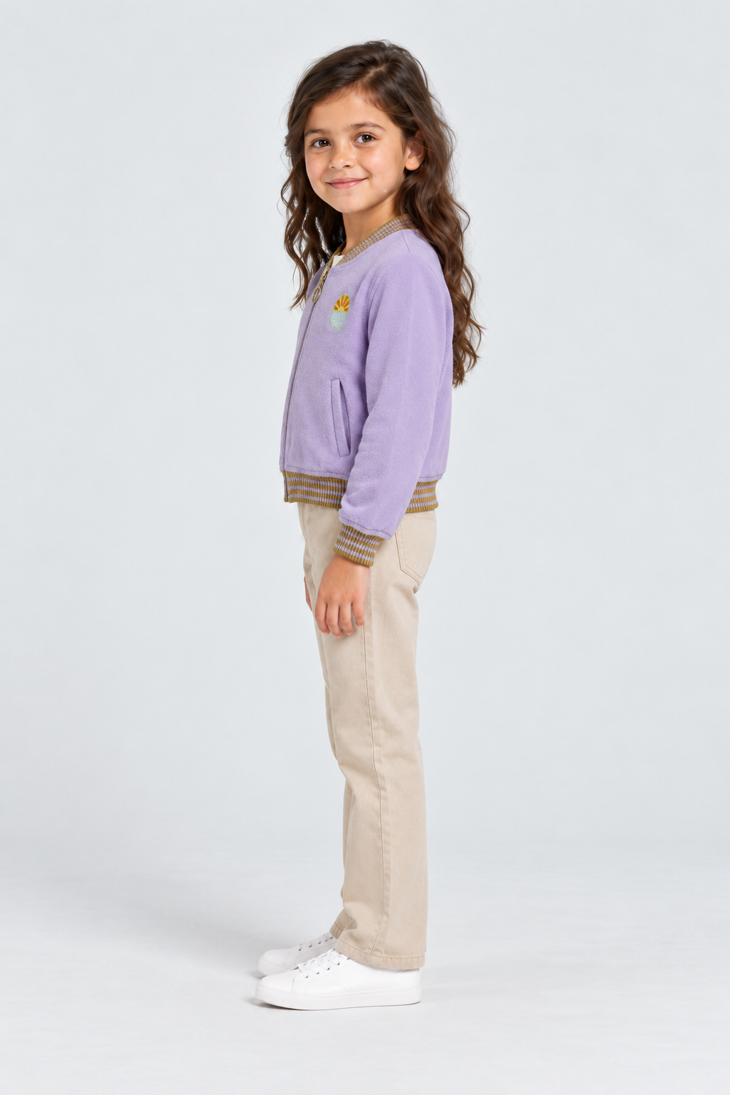 جاكيت كم طويل بسحاب أمامي وجيوب بناتي, purple, side model view