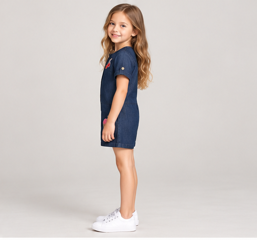 left view of girls gjs0265 romper on a girl model