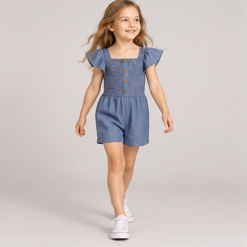 lifestyle view of girls gjs0269 romper on girl model