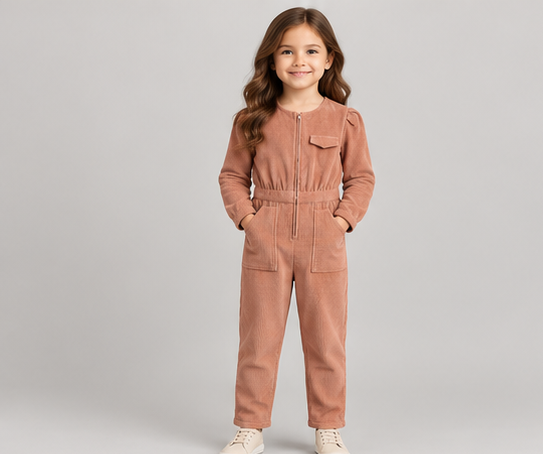 gjs0335 front view, girls corduroy jumpsuit on child model