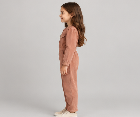 gjs0335 left view, girls corduroy jumpsuit on child model