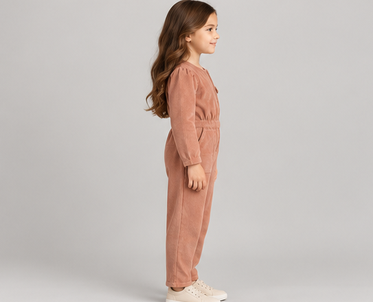 gjs0335 right view, girls corduroy jumpsuit on child model