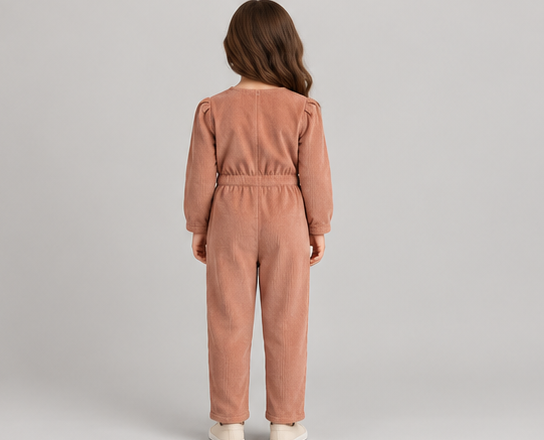 gjs0335 back view, girls corduroy jumpsuit on child model