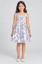 Gingersnaps floral girls dress on child model Lina, full front