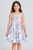 Gingersnaps floral girls dress, garment-focused front view on Lina