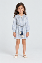 فستان بناتي منقوش طويل كم طويل, grey, front model view