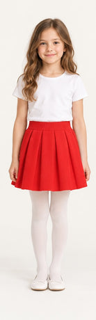 Front view of Gingersnaps girls red pleated skirt