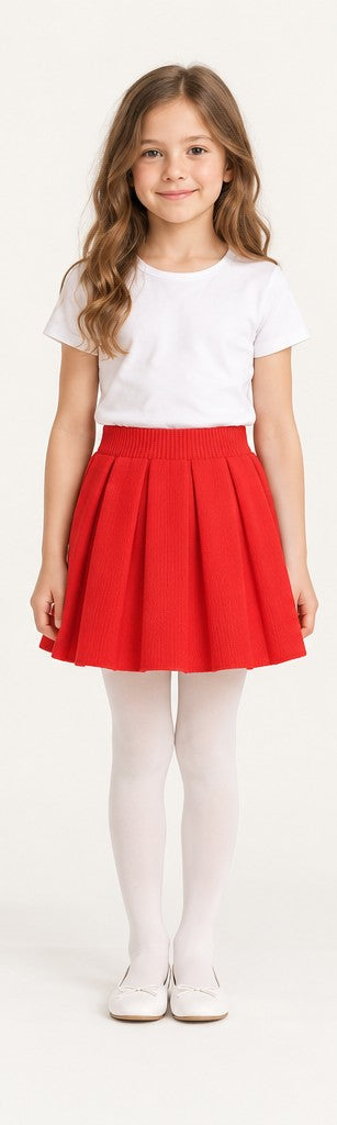 Front view of Gingersnaps girls red pleated skirt