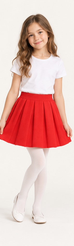 Lifestyle view of Gingersnaps girls red pleated skirt