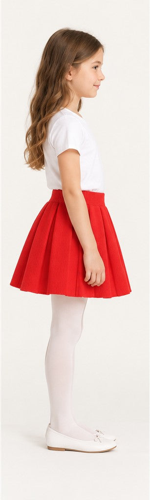 Right side view of Gingersnaps girls red pleated skirt