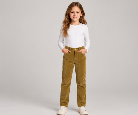 gpa0487 front view, girls corduroy pants on child model