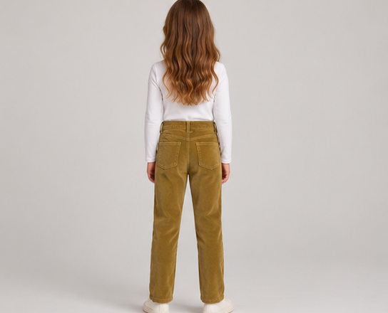 gpa0487 back view, girls corduroy pants on child model