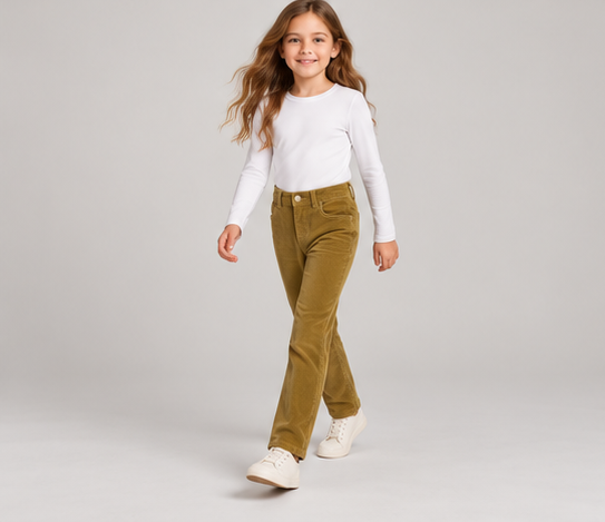 gpa0487 lifestyle view, girls corduroy pants on child model