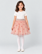Girls peach strawberry tulle skirt, full front