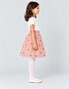 Girls peach strawberry tulle skirt, side view
