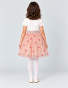 Girls peach strawberry tulle skirt, back view
