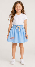 Gingersnaps girls blue ruffle skirt - front view