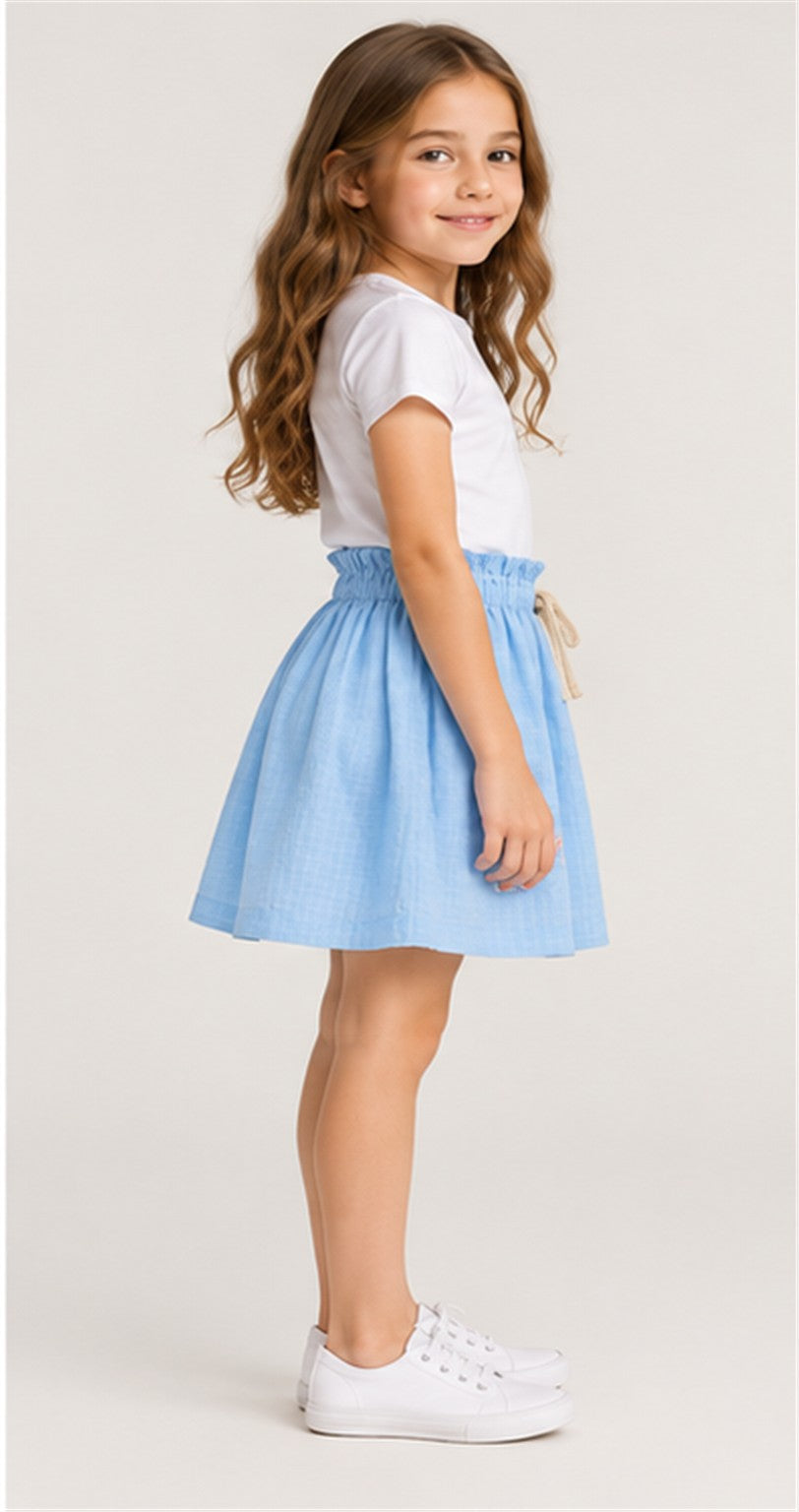 Gingersnaps girls blue ruffle skirt - left view
