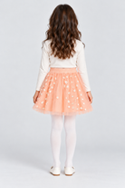 Girls’ blush-pink embroidered tulle skirt, back view on Lina