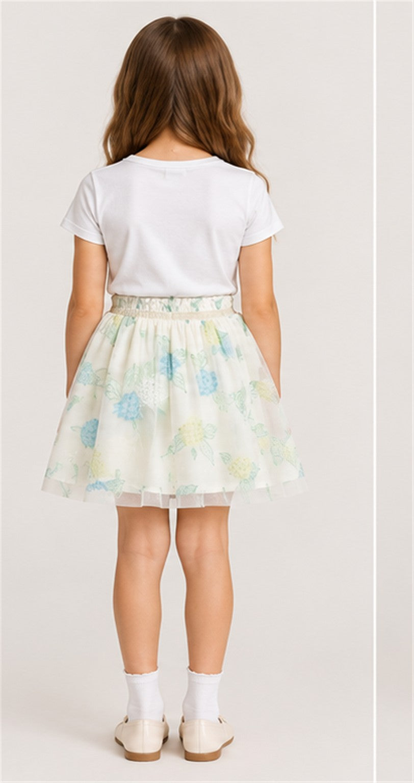 Gingersnaps girls floral ivory tulle skirt - back view
