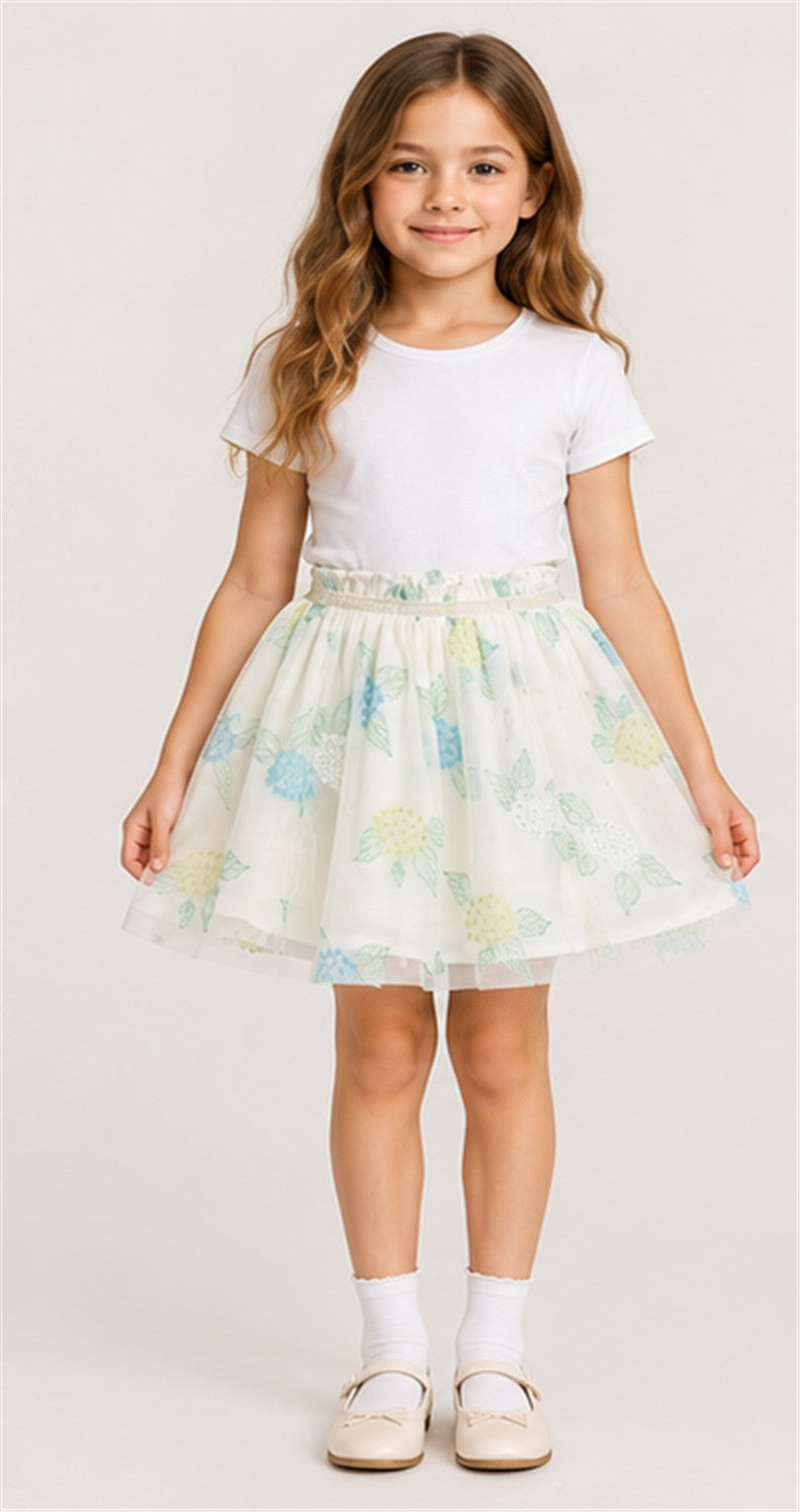 Gingersnaps girls floral ivory tulle skirt - front view